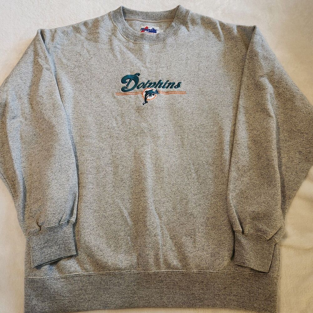 Vintage 90s Miami Dolphins Majestic Gray Crewneck Sweatshirt - Size L - EUC